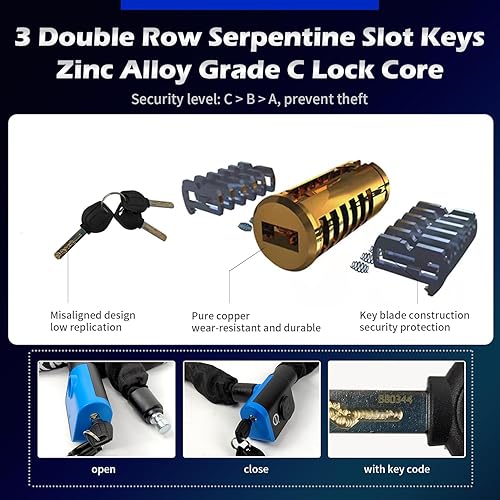 Miniatura 4 de AKM Alarma segura de 80 db de largo 4 pies47.2 in de largo, antirrobo, resistente, cadena de motocicleta de 38 pulgadas de grosor, a prueba de