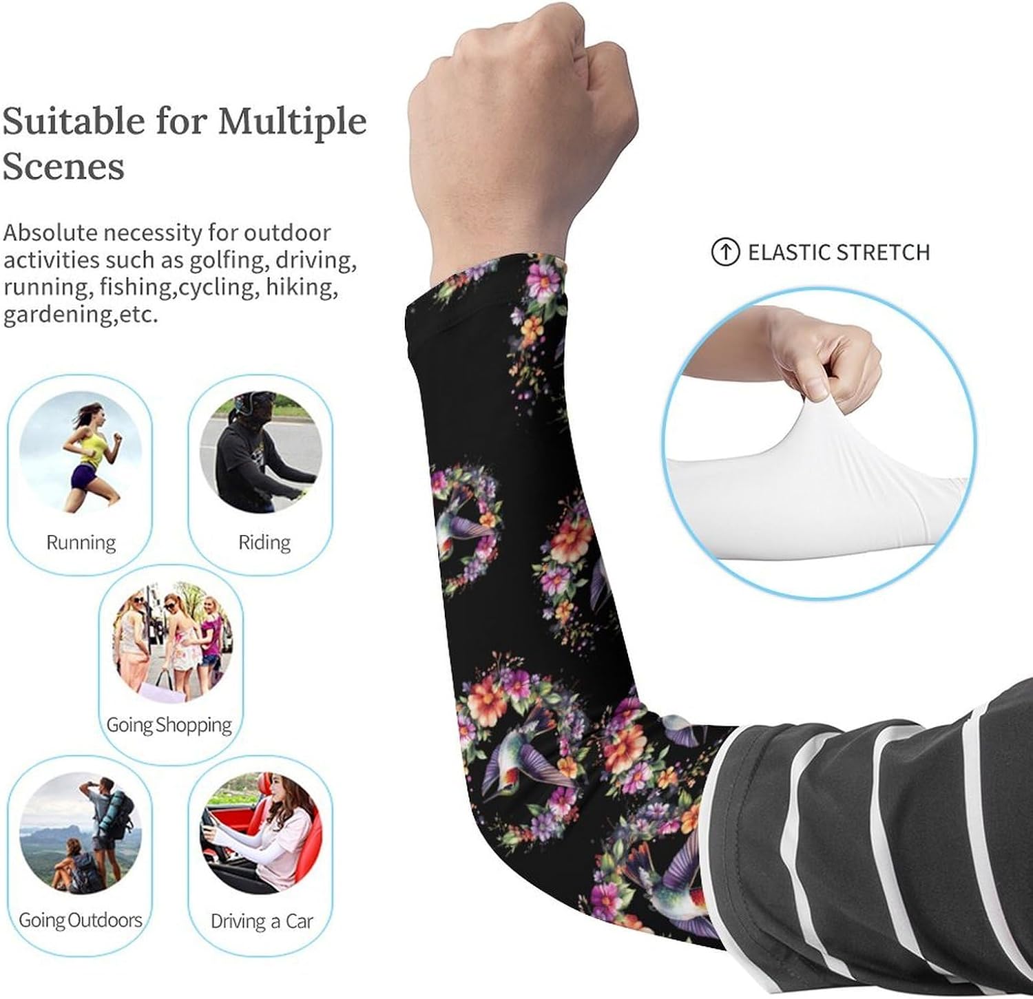 Hummingbird Bird Wreath Arm Sleeves Cooling Sun Protection Sports Compression for Golf Basketball