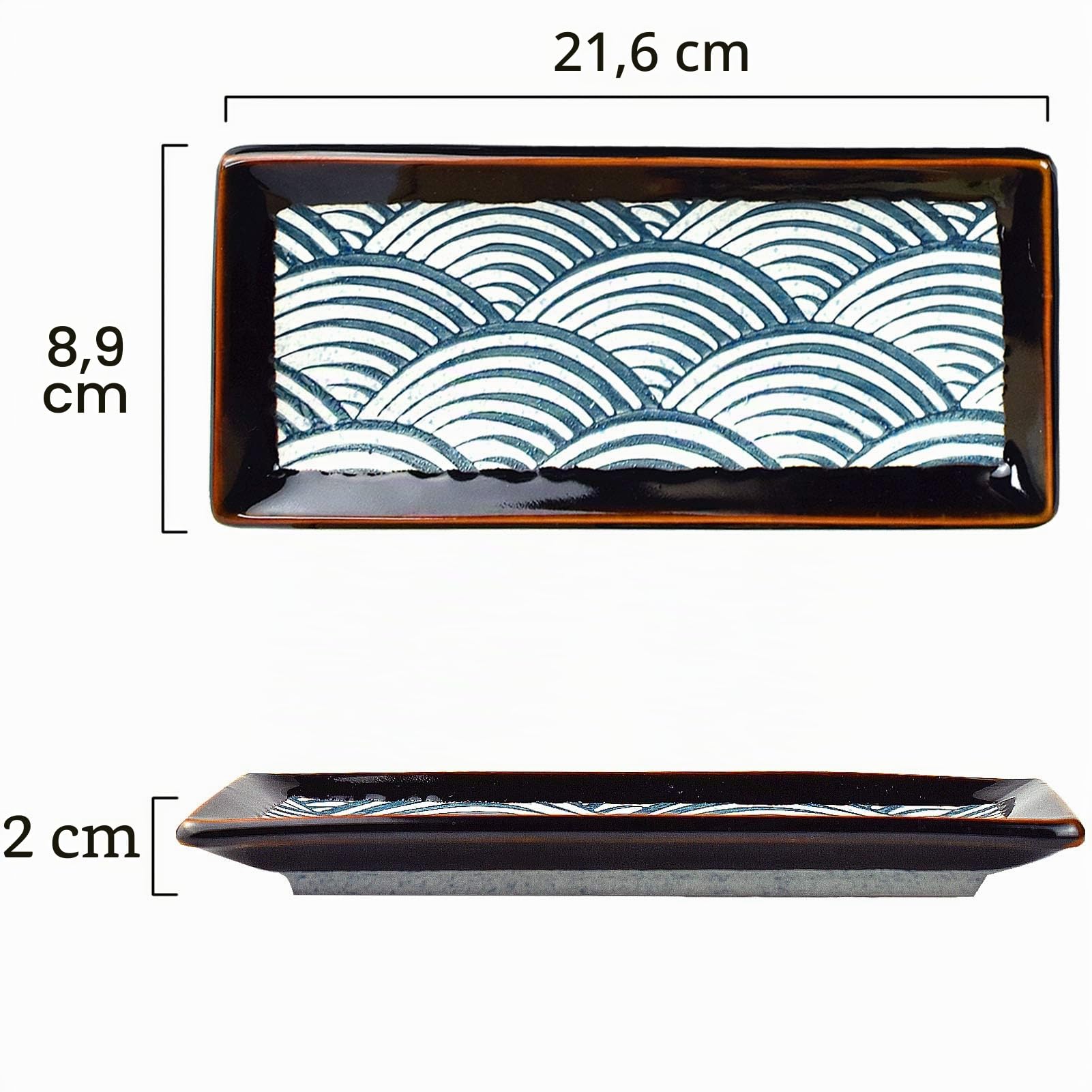 Artcome Lot de 8 assiettes à sushi en céramique de style japonais pour mariage ou pendaison de crémaillère – 2 assiettes à sushi, 2 plats à sauce, 2 paires de baguettes, 2 supports de baguettes