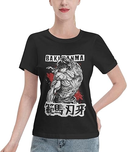 Anime Baki The Grappler T Shirt Women Summer Round Neck T-Shirts Casual Short Sleeves Tee Black
