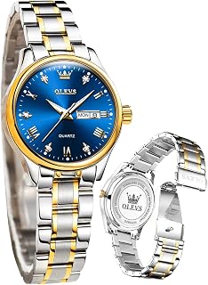 Women's Watch Gold Diamond Classic Elegant Dress Wrist Watch Stainless Steel Waterproof Day Date