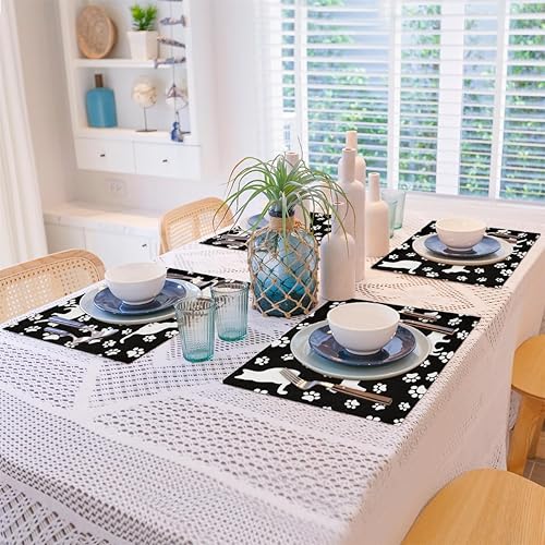 Miniatura 8 de Cute Cart Dog Paw Print Placemats for Dining Table Animal Cloth Placemats Set of 6 Heat Resistant Washable Table Place Mats 12 x 18 Inch