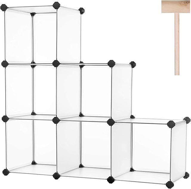 Folding Wardrobe Organisers Cubes Storage for clothes, kids toys, Bathroom Plastic Organizer Closet Shelves Under Stairs Shoe Rack Space Saving Solution (Black & White, 6 Cube)