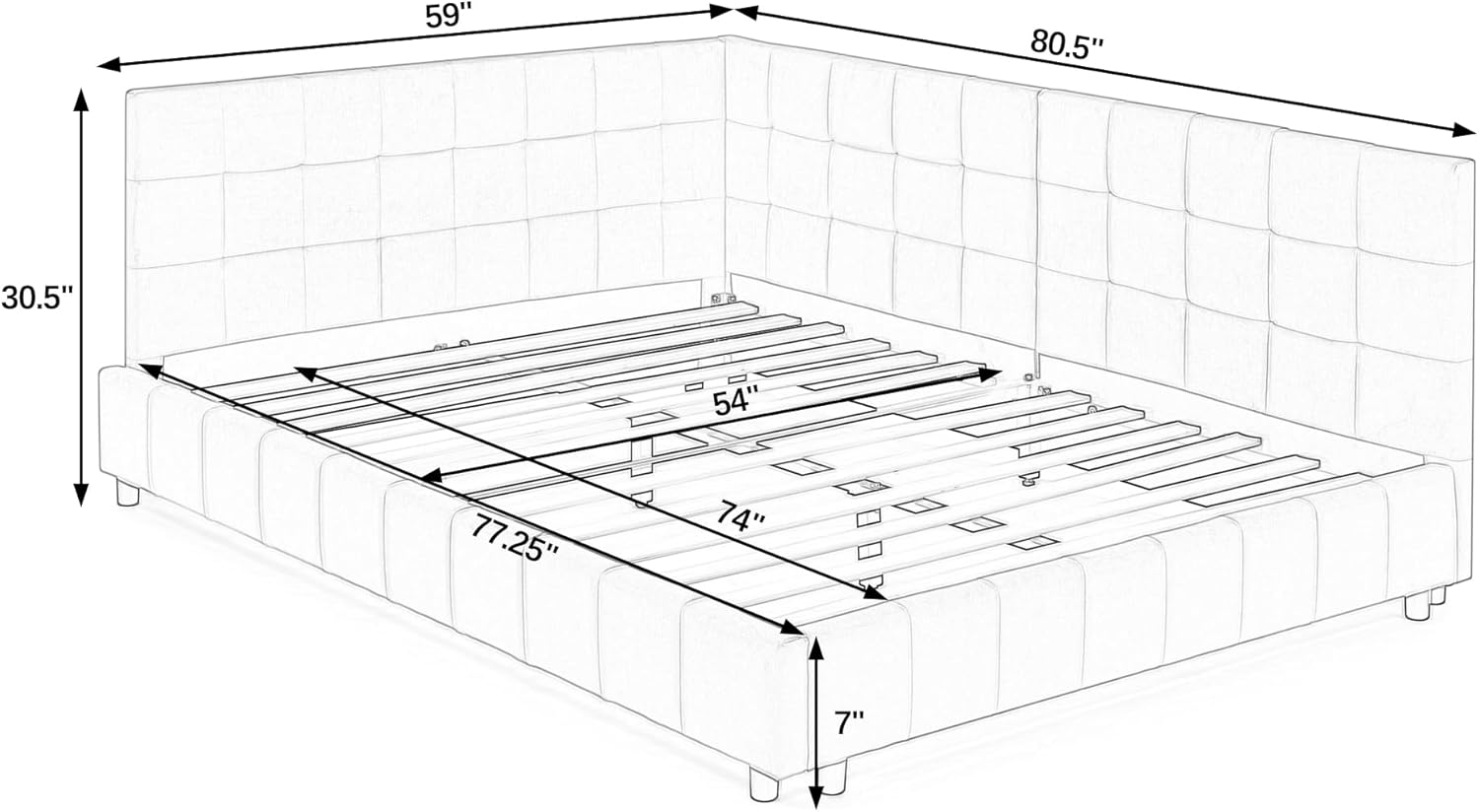 Bellemave Full Size Corner Bed Frame with Comfortable Backrest and Armrests, Velvet Tufted Corner Bed Frame Full Size, Upholstered Daybed for Bedroom, Living Room, Guest Room, Black