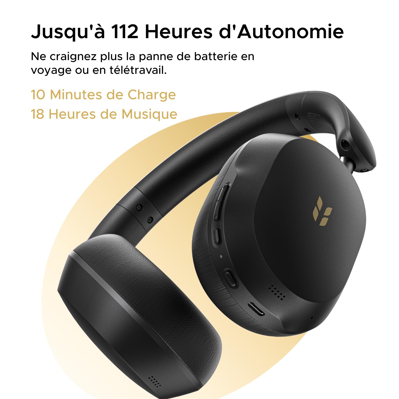 UGREEN HiTune Max 5s Casque Bluetooth sans Fil ANC Adaptative 45dB Hi Res | Casque Audio LDAC 5 Micros BT 6.0 Audio Spatial Réduction Active du Bruit Adaptative EQ App 112H Connexion Multipoint Noir