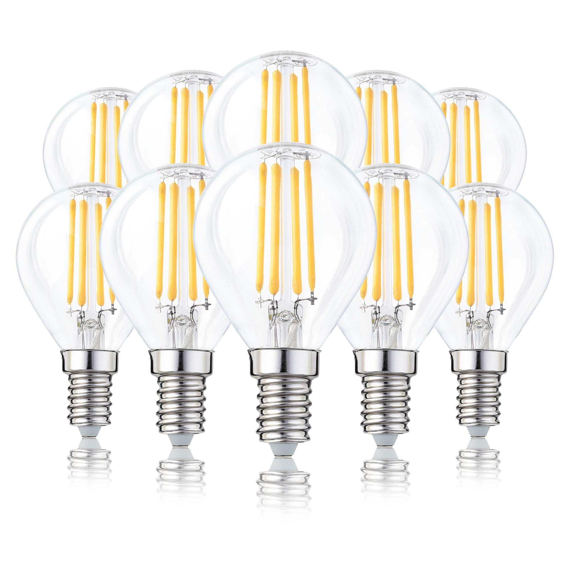 Hellum Lampadine di filamenti a LED base E14, 10 pezzi, 4,2W lampadina filamento LED sfera goccia dimmerabile, bianco caldo 2700 K vintage lampada G45, chiaro Ra 90 208115