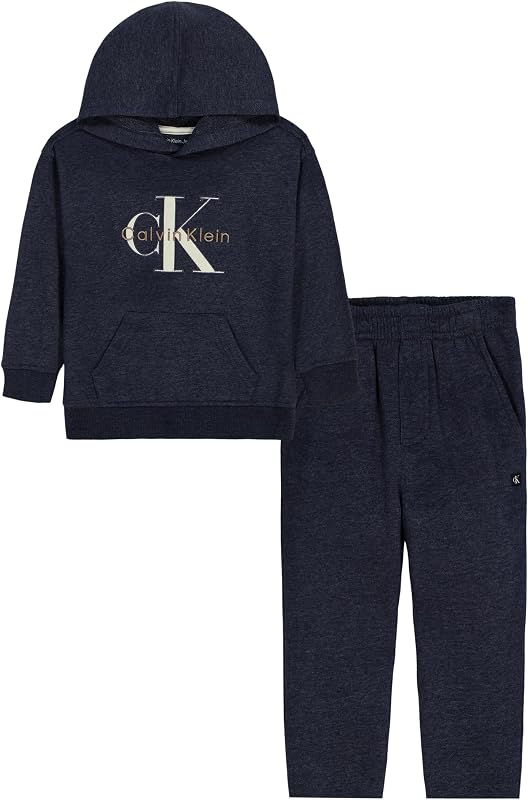 Calvin Klein Conjunto de forro polar de 2 piezas, buzo y pantalón deportivo para bebé niño