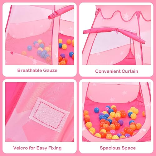 Miniatura 5 de Costzon Tienda de campaña desplegable de princesa con 100 bolas incluidas, tienda de campaña plegable portátil para niños con bolsa de transporte,