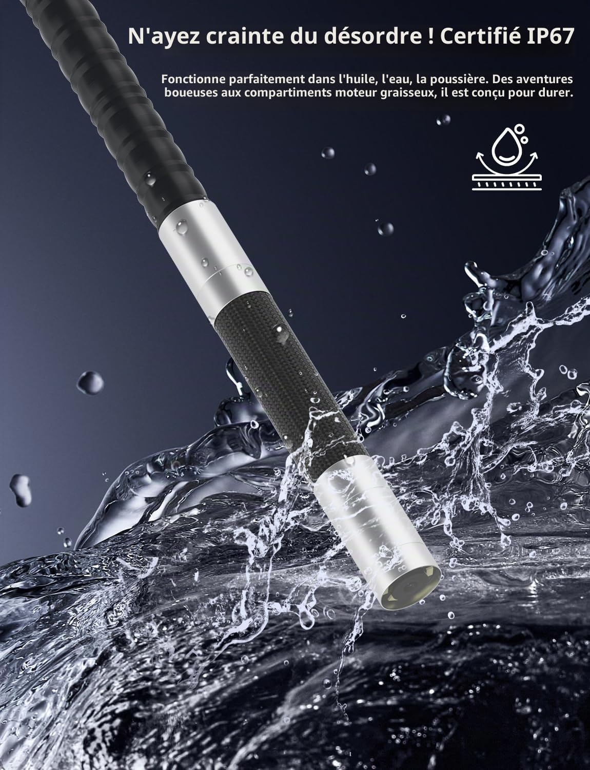Caméra endoscopique avec lumière [Rotation à 360°] Endoscope articulé HD 1920P avec caméra Serpent Semi-Rigide IP67 pour Inspection étanche Cadeaux/Outils Endoscope Fille pour Homme pour iPhone