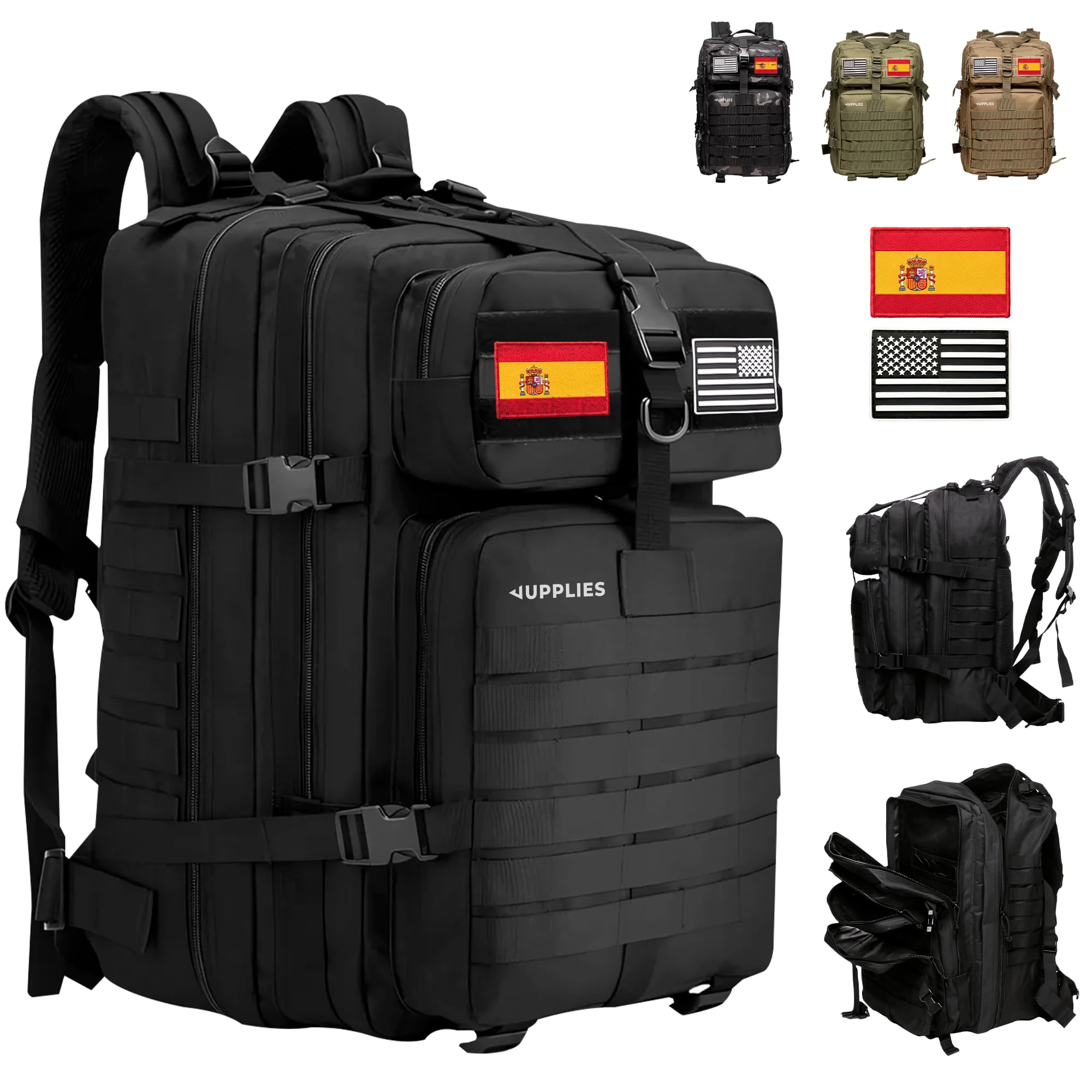 JUPPLIES Mochila Tactica Militar 45L/80L Impermeable Oxford 600D IPX5 con Sistema MOLLE y Cremalleras Reforzadas – Gran Capacidad para Crossfit, Gimnasio, Senderismo, Viajes o Supervivencia