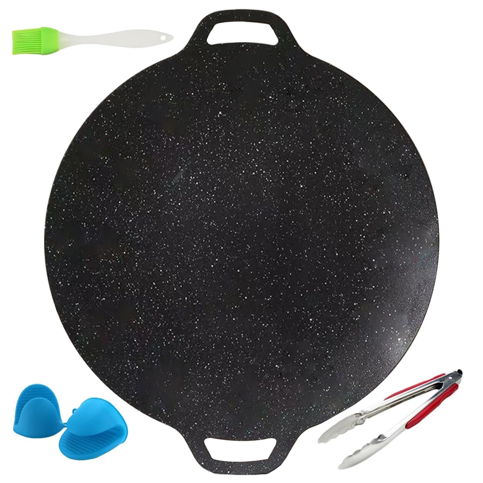 Sartén De Plancha Coreana Antiadherente,Plancha de Hierro Fundido para Cocina con Asas | Utensilios De Cocina Con Cepillo Guantes Y Pinzas,para Bistec Mariscos Verduras Tortitas Carnes Costillas