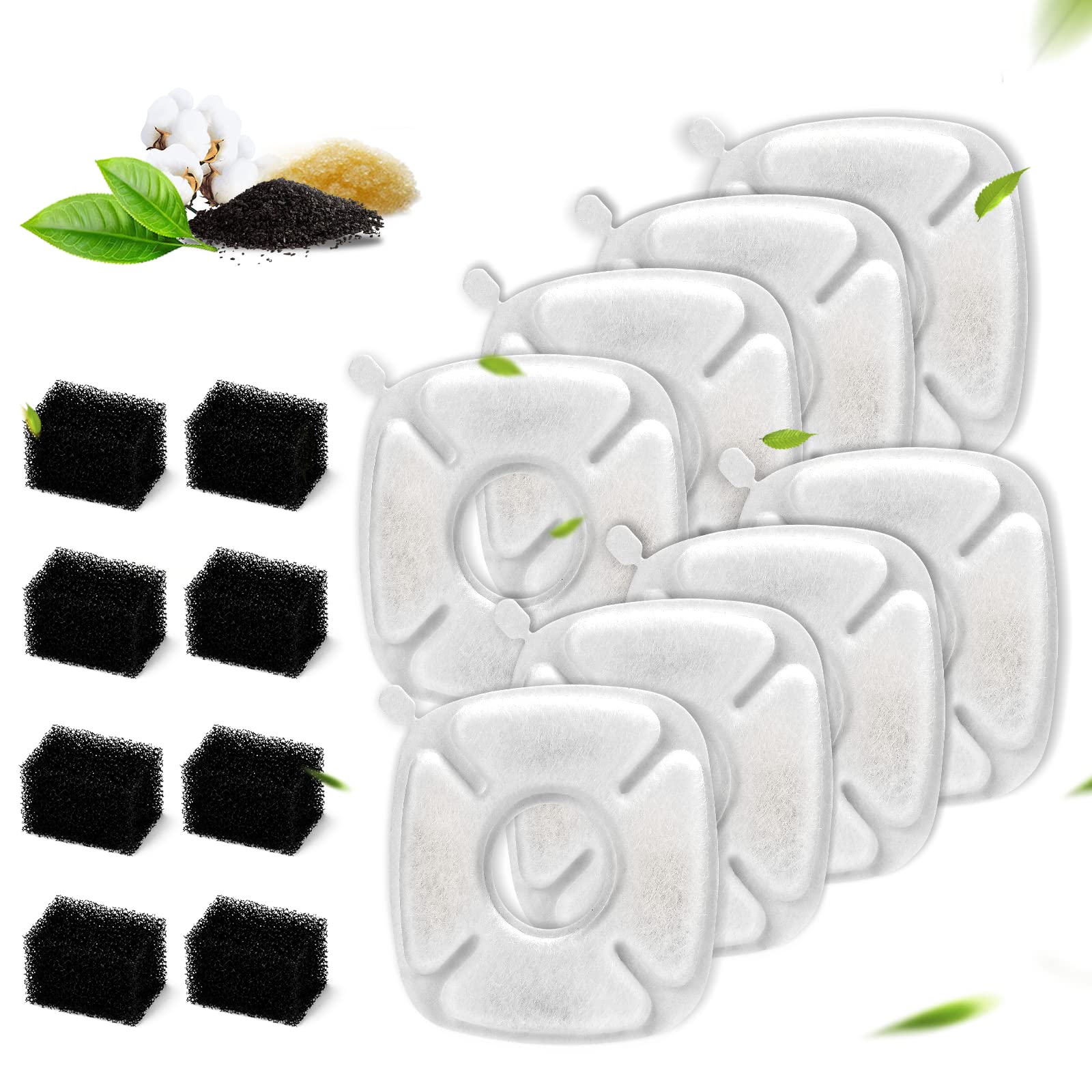 Cat Water Fountain Filter, 16 PCS Pet Fountain Replacement Filters - 8 Pack Replacement Pre-Filter Sponges & 8 Pack Replacement Filters for 95oz and 67oz Automatic Pet Water Fountain