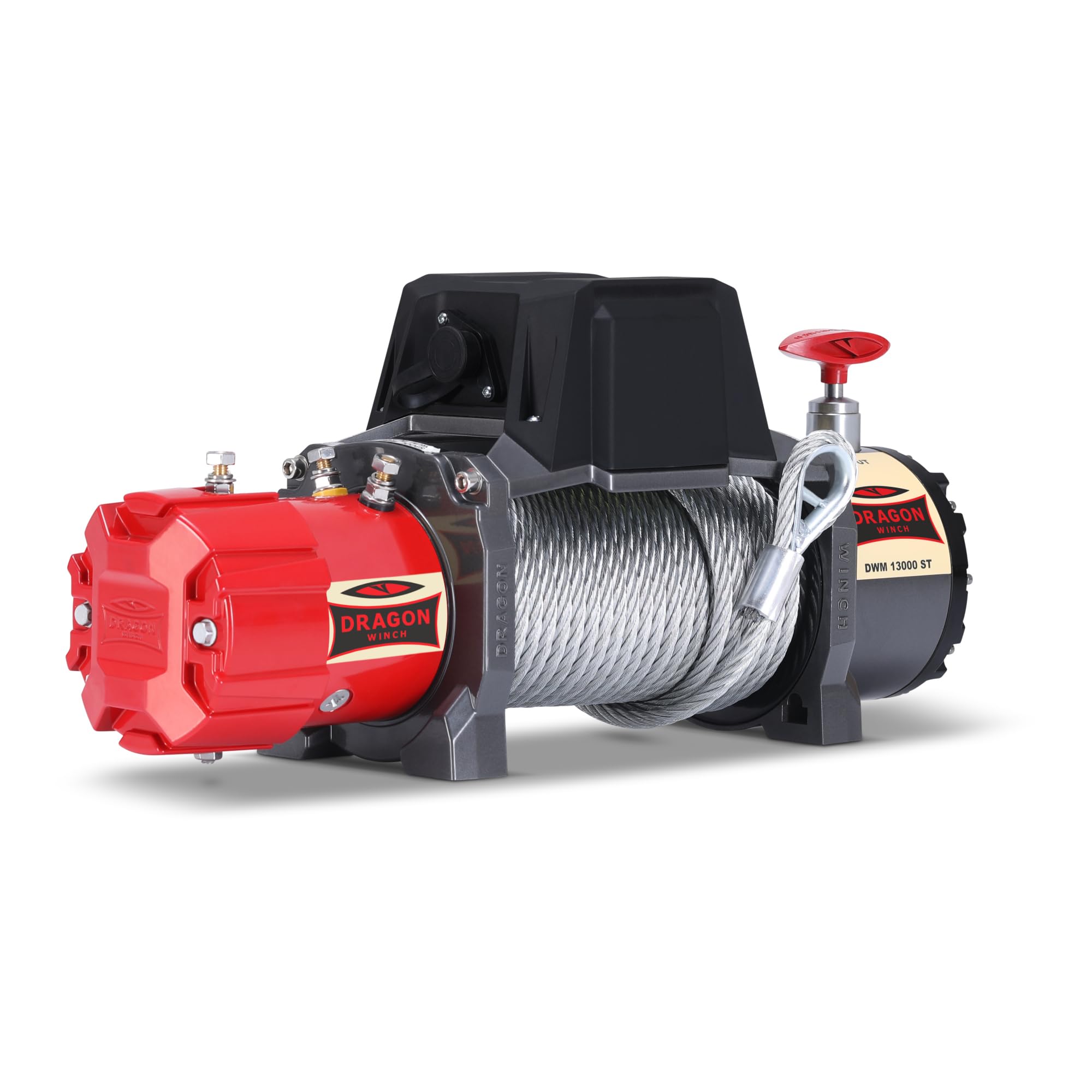 Dragon Winch Treuil électrique 12V avec radiateur 13000 lbs / 5897 kg. avec câble en acier 20m pour dépanneuses et véhicules municipaux | télécommande sans fil + accessoires treuil | Étanchéité IP67