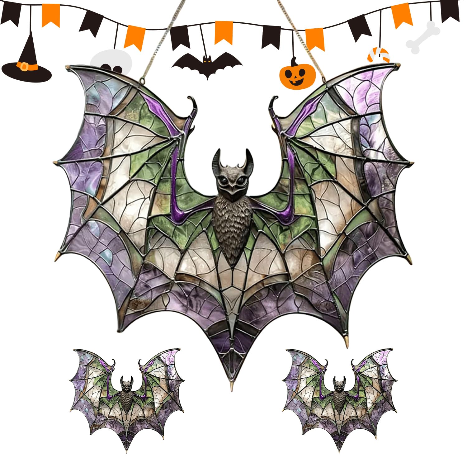 JXAXD Pack of 3 Halloween Bat Sun Catcher Decoration, Gothic Decoration, Indoor, Acrylic Bat Hanging Decoration, Durable Halloween Decoration for Windows, Porches, Walls