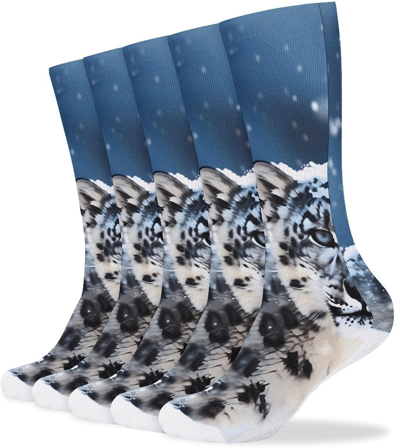 Blue Eyed Snow Leopard Knee High Socks Cozy Knee High Socks Soft Mid-Length Sock for All Seasons Daily Wear Adult