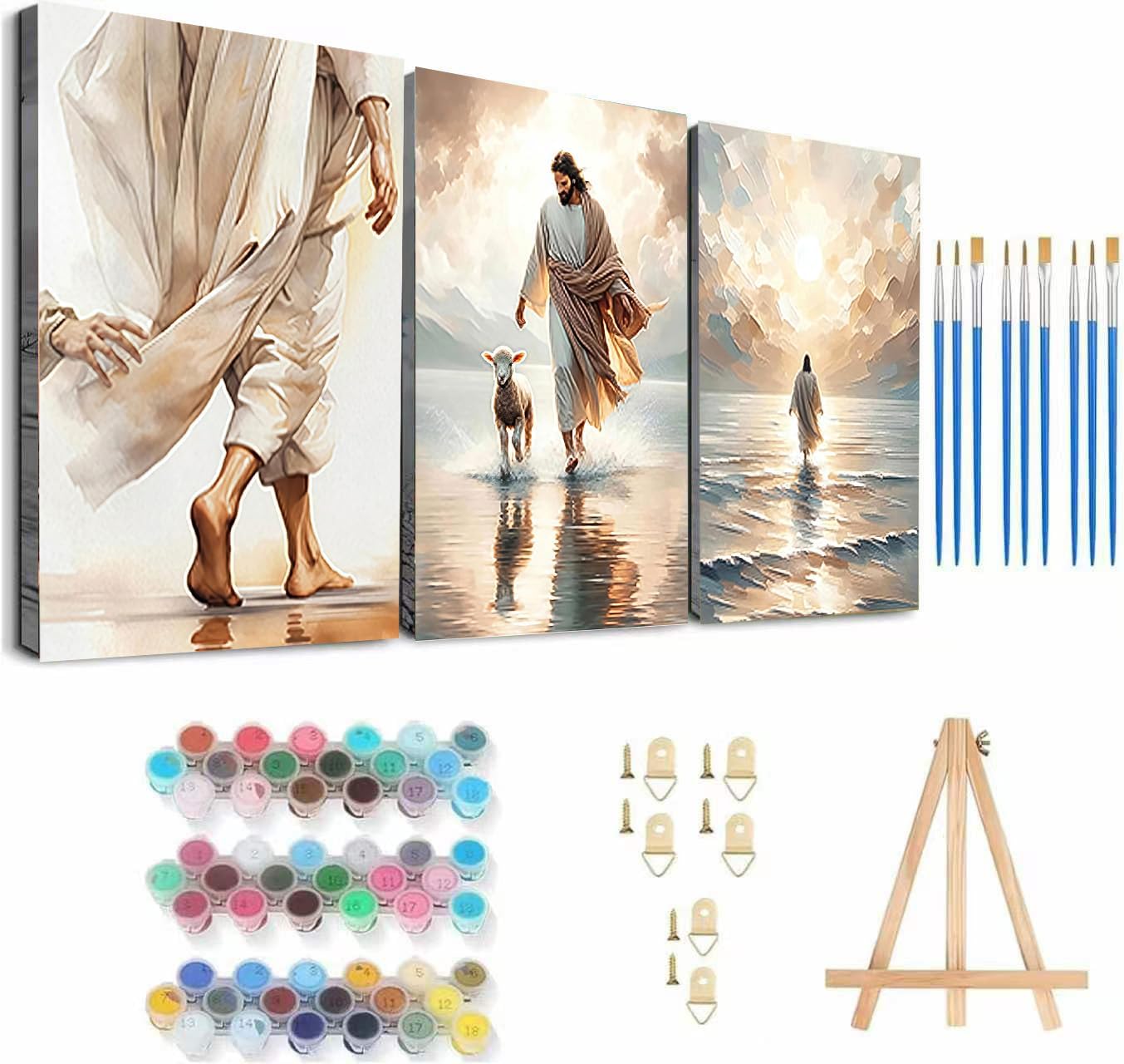igoodom 3 Pack Jesus Paint by Numbers Kit for Adults with Framed Easel