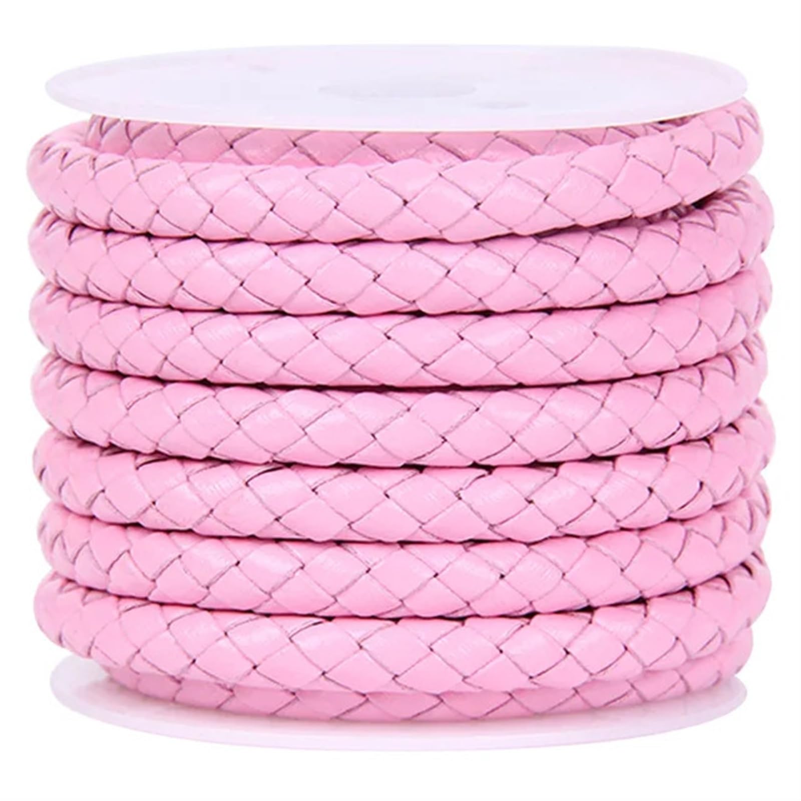 Ręcznie robiona okrągła skórzana lina, Pleciony skórzany sznur wielokolorowy 3-6mm 2 metry DIY tworzenia biżuterii(Pink,6mm)