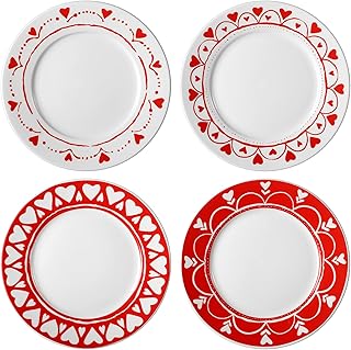 Jinei 4 Pcs 10 Inch Valentine's Day China Plates Set Valentine's Day Ceramic Flat Plate Dining Plates Set for Valentine's Day Birthday, Mother's Day, Wedding, Anniversary