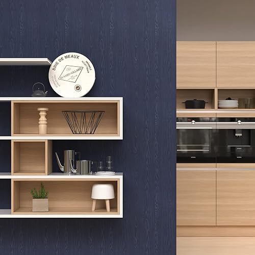 Miniatura 4 de LaCheery Papel de contacto de grano de madera azul marino mate de 24 pulgadas de ancho, papel de contacto de madera sintética impermeable para