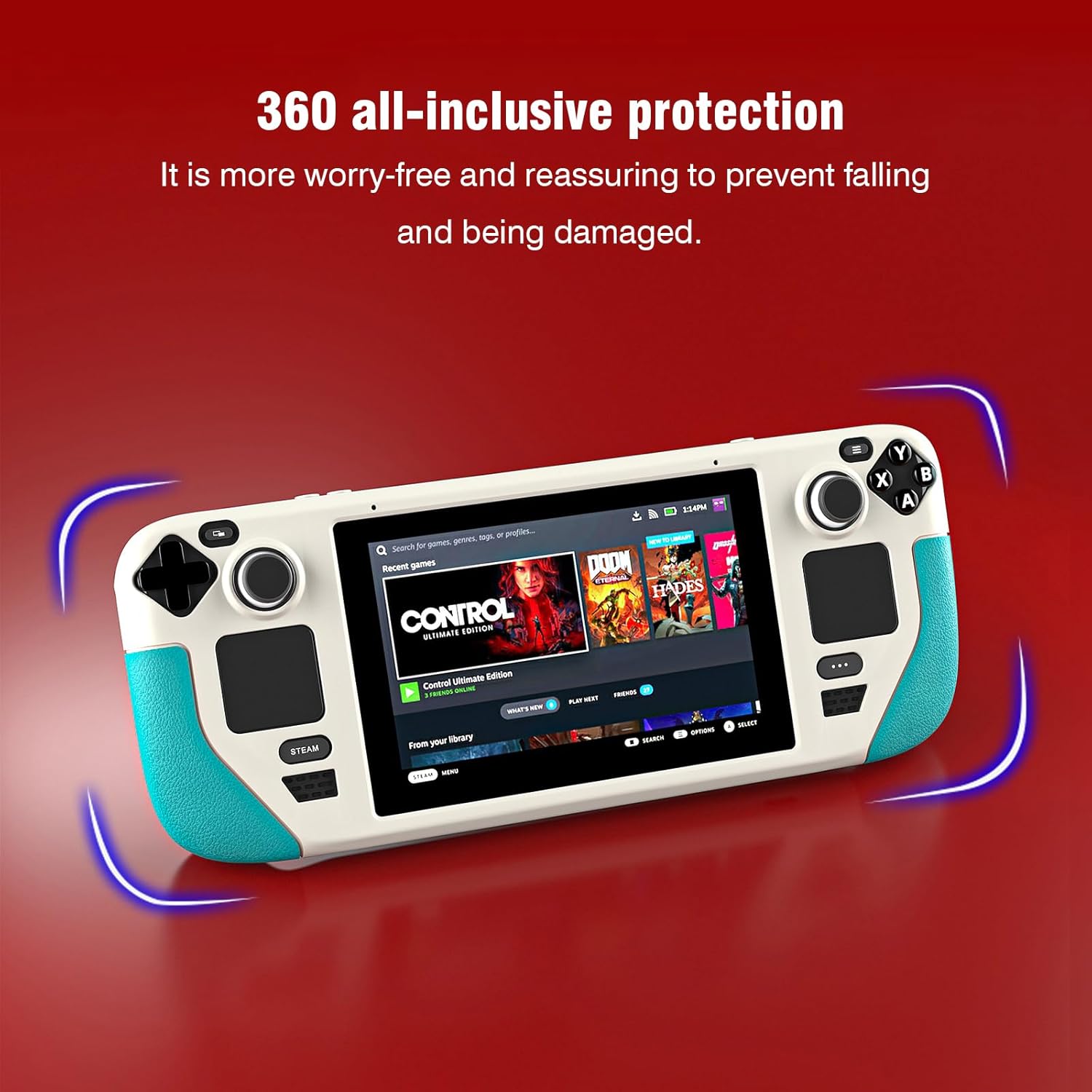 Protective Case Compatible with Steam Deck, Anti-Scratch Non-Slip Soft Silicone All-Round Protector, Waterproof Protect Shell for Steam Deck Accessories (White&Blue)