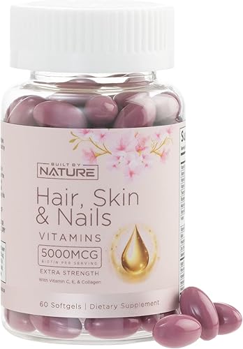 Vitaminas para la piel y las uñas  5000 mcg de biotina con vitamina C, E, colágeno, ácido hialurónico, argán y aceite de coco  Delicioso crecimiento