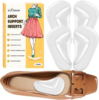 Arch Support Inserts for Women Flat Feet (2 Pairs Clear), Soft Gel Arch Support Insoles for Plantar Fasciitis, Reusable Arch Pads for Foot Pain Relief, One Size Fits Any