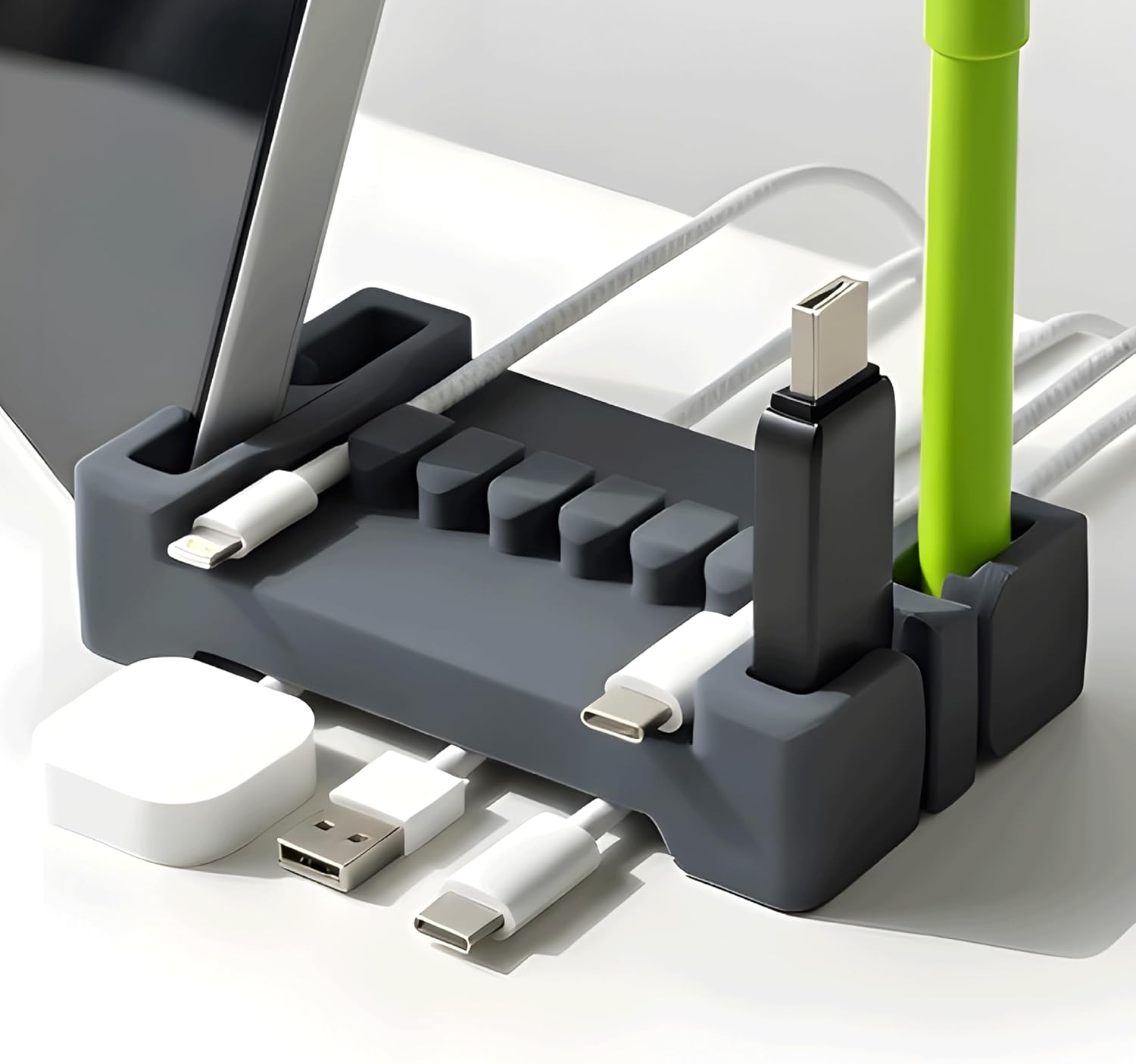 CordBrick DeskBrick Silicone + Steel-Weighted Cord Holder for Desk. Weighted Cord Organizer & Cable Management for Desktop. Useful Phone Accessory & Cable Holder for Office, Home. No Adhesive. Gray