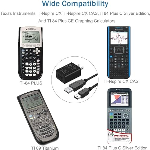 Miniatura 2 de Cargador para calculadora gráfica Texas Instruments TI-84 Plus CE, cable de datos de 5 pies para calculadora TI 84 Plus C Silver Edition, TI 89