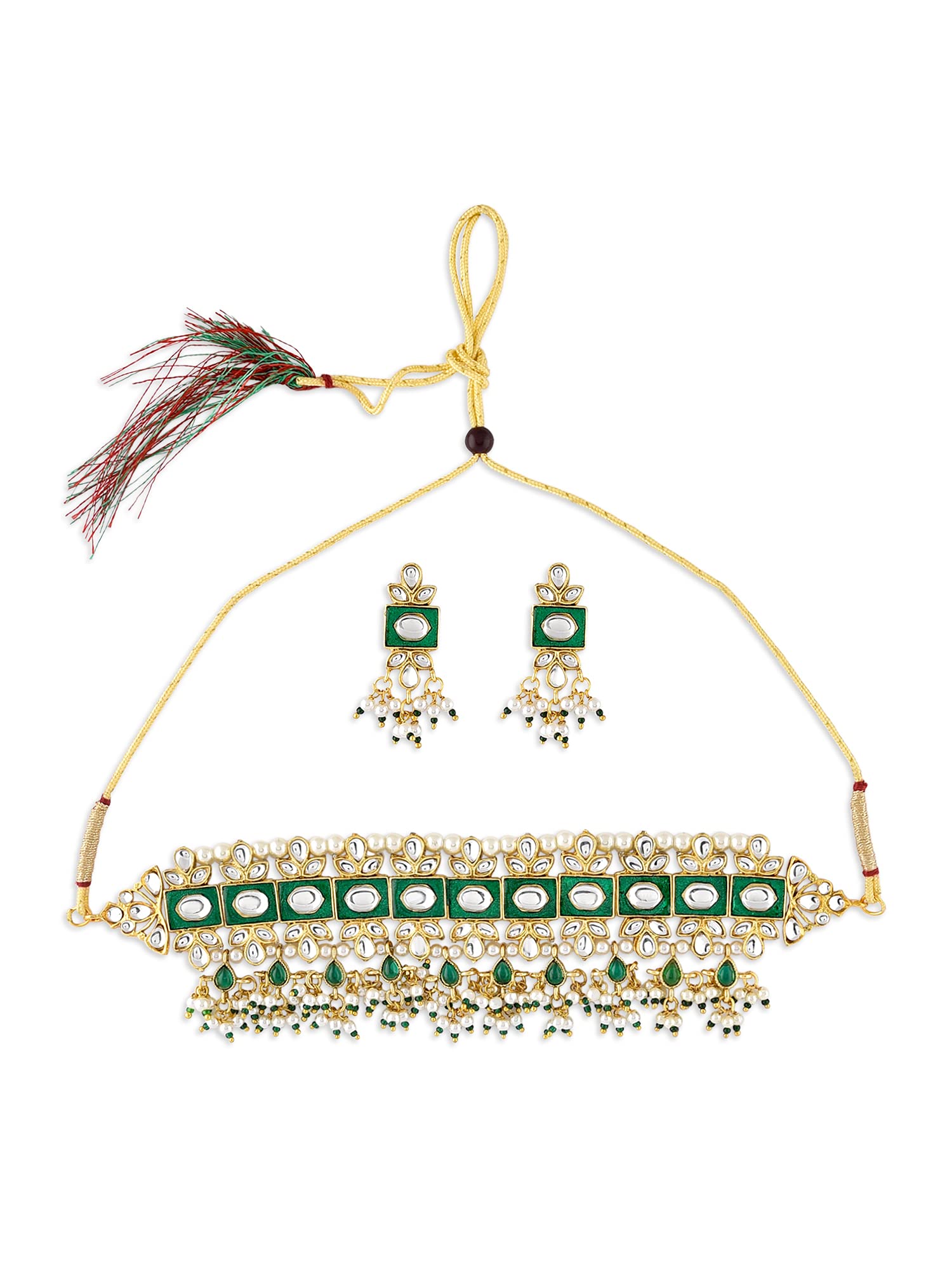 See full amazon price history chart for ZAVERI PEARLS Green Meenakari Kundan Choker Necklace & Earring Set For Women-ZPFK10829 ZAVERI PEARLS Green Meenakari Kundan Choker Necklace & Earring Set For Women-ZPFK10829 (B09GN9QCW9) Amazon Price History, Amazon Price Tracker