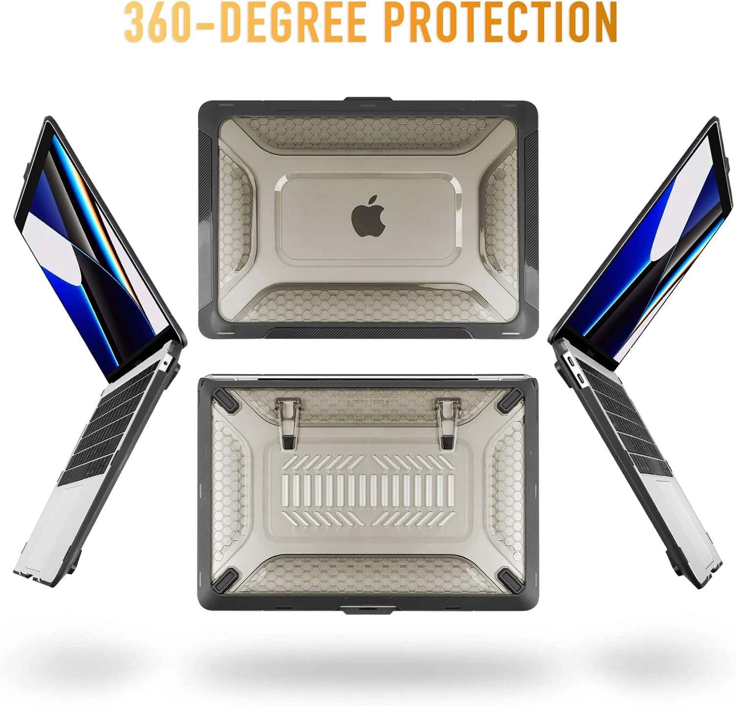 [ 2022 Honeycomb Fold Kickstand ] May Chen Compatible with MacBook Pro 16 inch Case with Touch Bar, 2019 2020 Release Model A2141, Heavy Duty Dual Layer Hard Shell Case Cover with TPU Bumper，Sky Black
