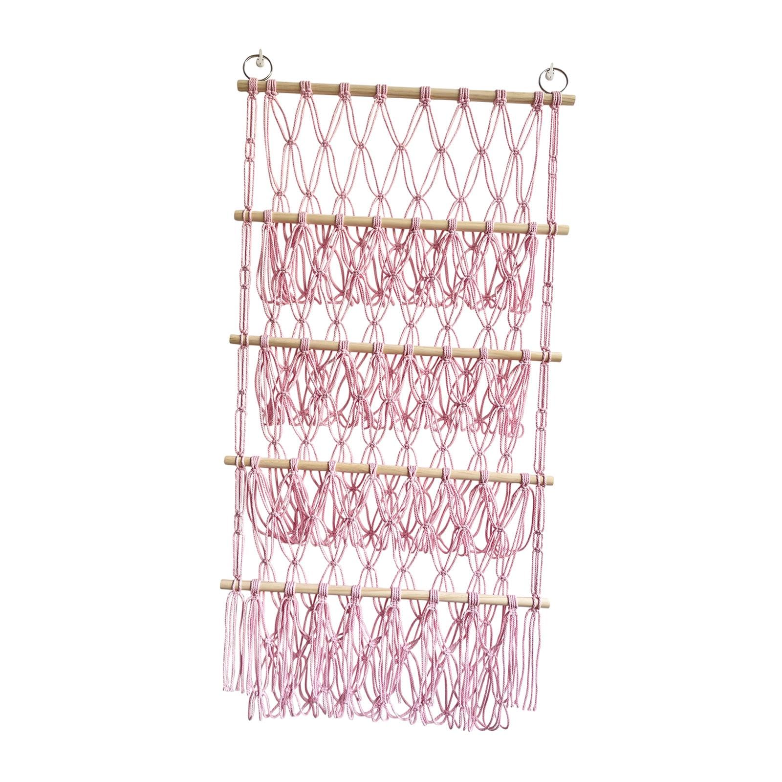 LOVIVER Stuffed Animal Toy Net Hammock Wall Hanging Organizer Bathroom Nursery Children Toy Storage Boho Macrame for Books Ball, Pink
