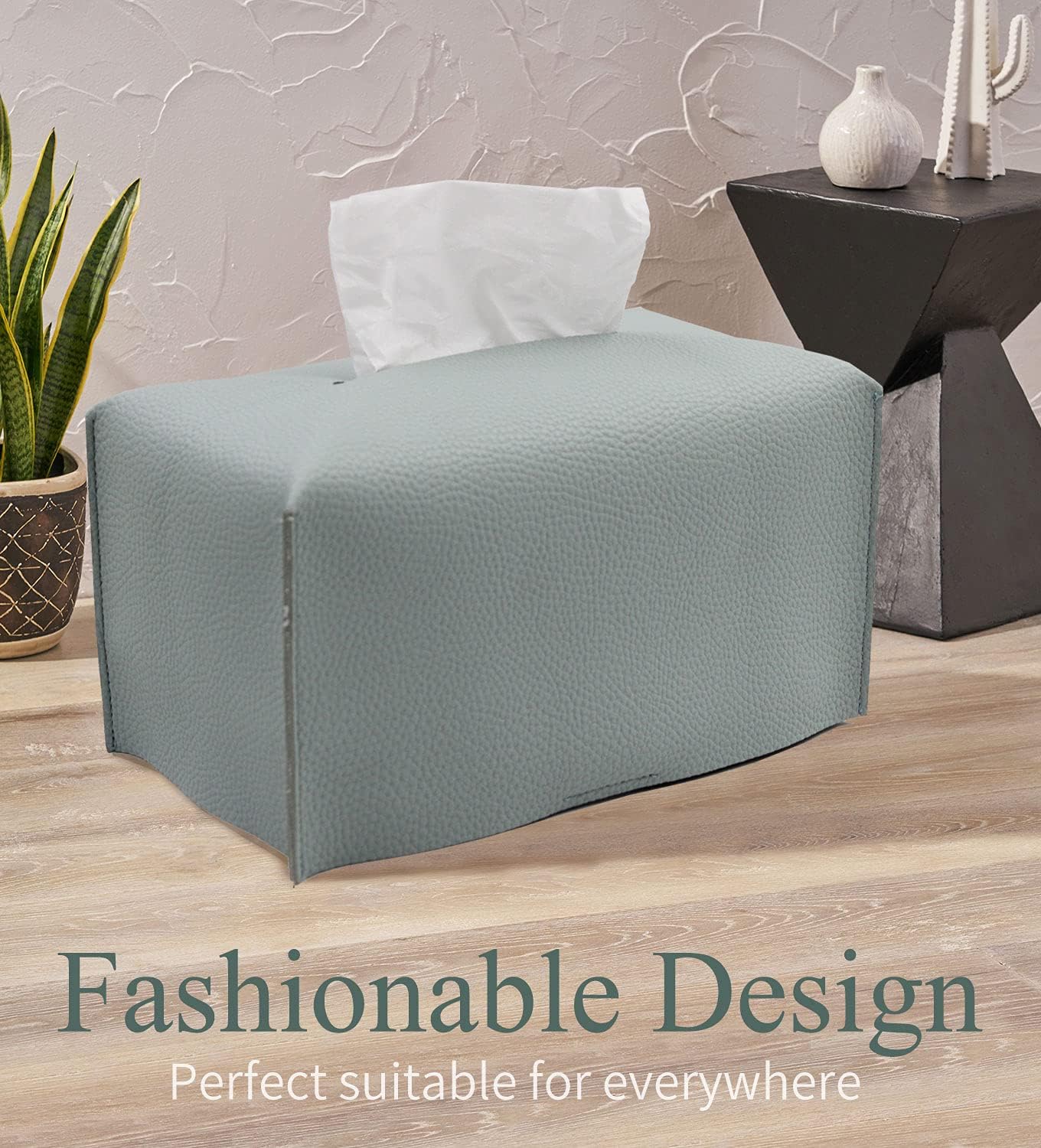 Livelab Tissue Box Cover, Modern Decorative PU Leather Rectangular Tissue Box Case Organizer Holder for Vanity Countertop, Night Stands, Livingroom, Office Desk & Car 9.5X5X5'' | Water Blue image 2