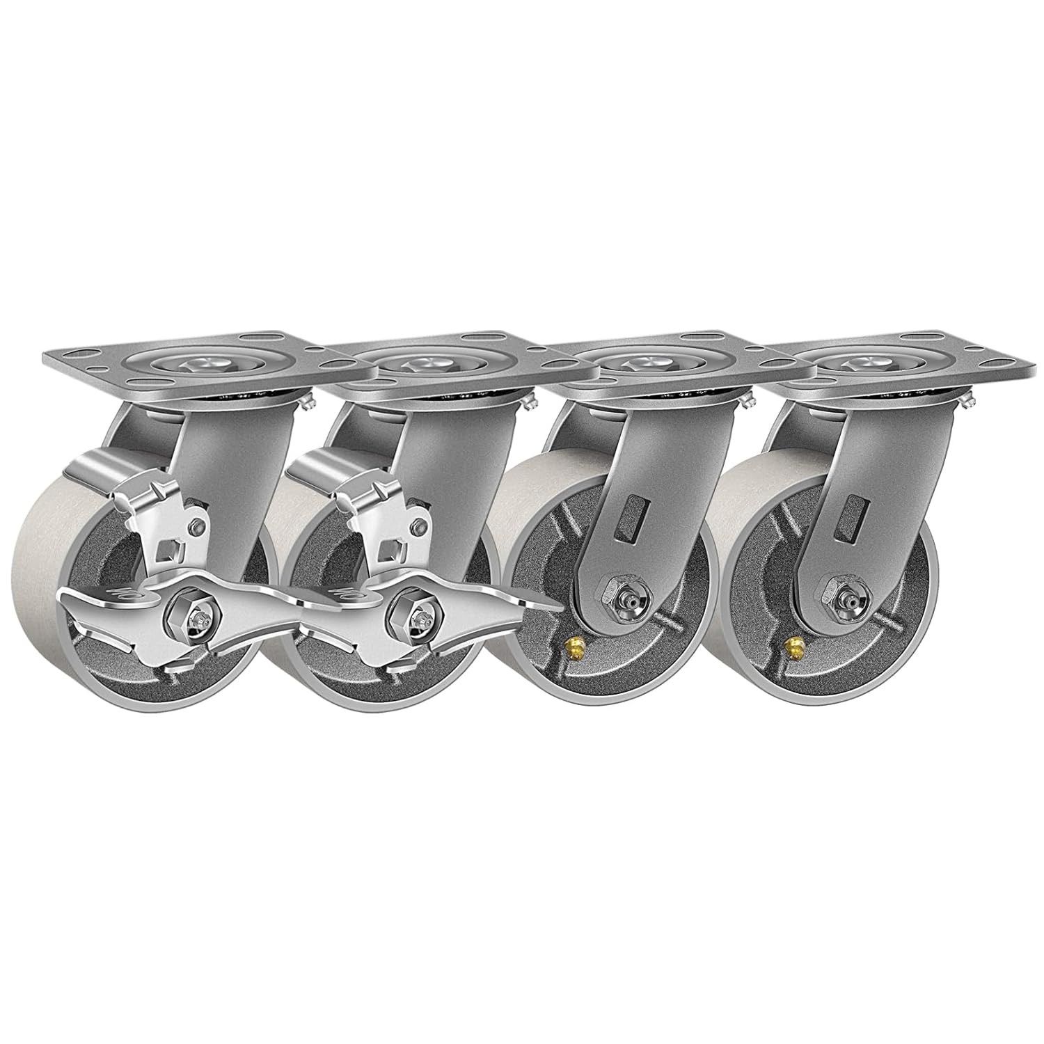 4x2 Industrial Casters- Heavy Duty casters,Cast Iron Wheel,Steel Casters Set of 4 Capacity up to 3200 Lb. Use for Platform Truck, U-Boat Cart,Workbenches(2 Brake & 2 Swivel)
