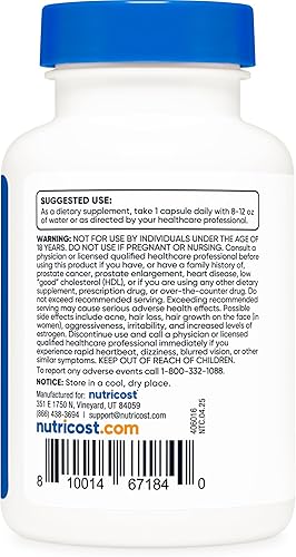 Miniatura 4 de Nutricost DHEA 50 mg, 120 cápsulas - Sin gluten, sin soja, sin OMG, suplemento