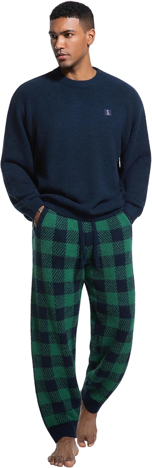 SlumberMee Mens Fleece Plush Pajama Set Ultra Soft Fluffy Warm Pjs Long Sleeve Top & Bottom Knit Winter Sleepwear - Image 5