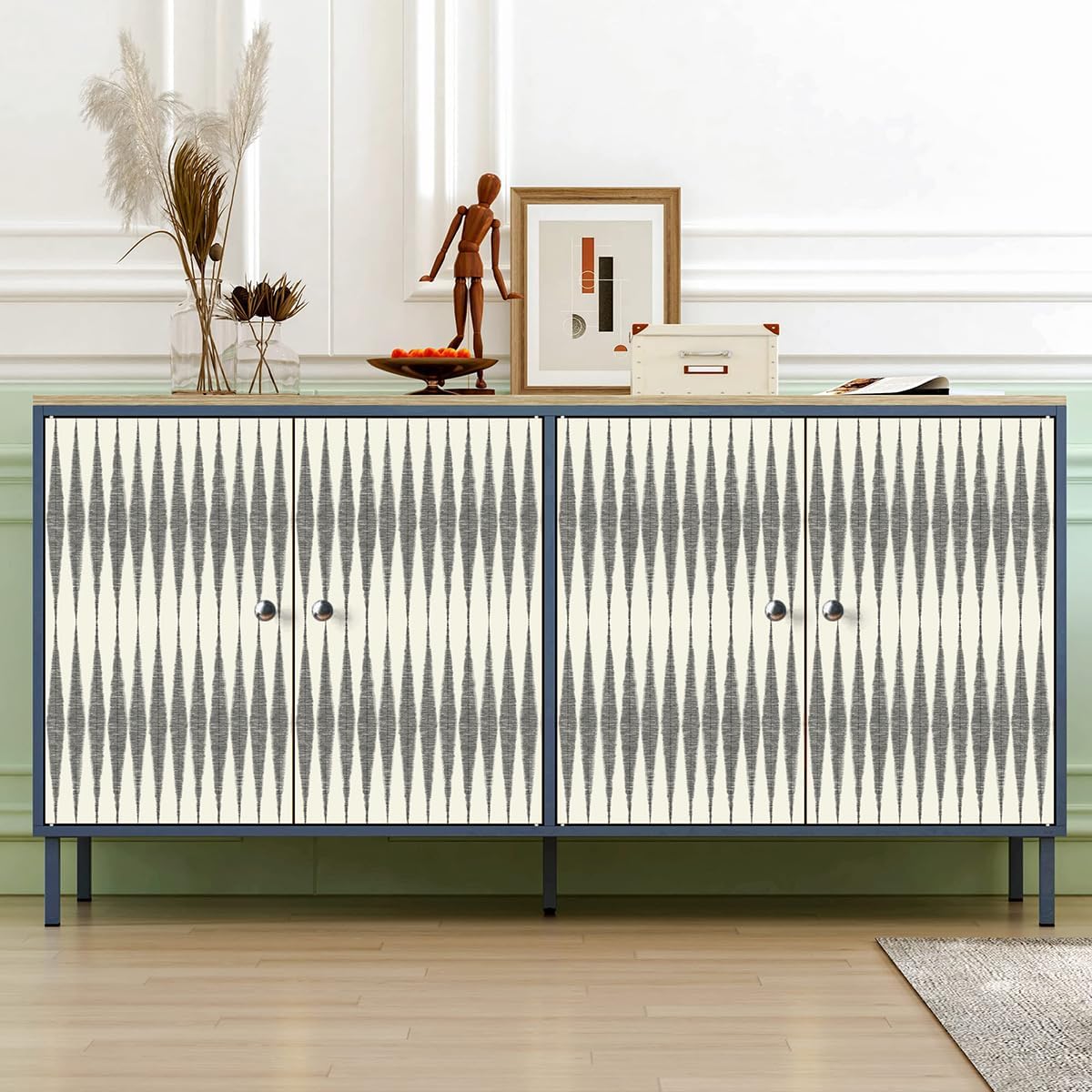 Wudnaye Striped Peel and Stick Wallpaper Modern Contact Paper 17 x 393.7in Beige and Black Removable Wallpaper Peel and Stick Geometric Self Adhesive Wall Paper for Living Room Decorative Vinyl