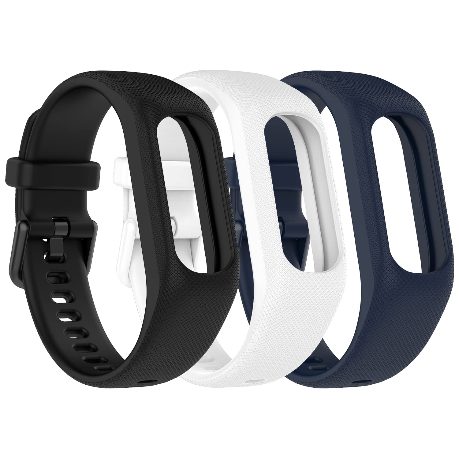 Gheper Soft Silicone Bands Compatible with Garmin Vivosmart 5 Straps Replacement Wristbands with Secure Metal Watch Clasp Buckle Bracelet Bands Case Cover for Women Men, 3 Pack