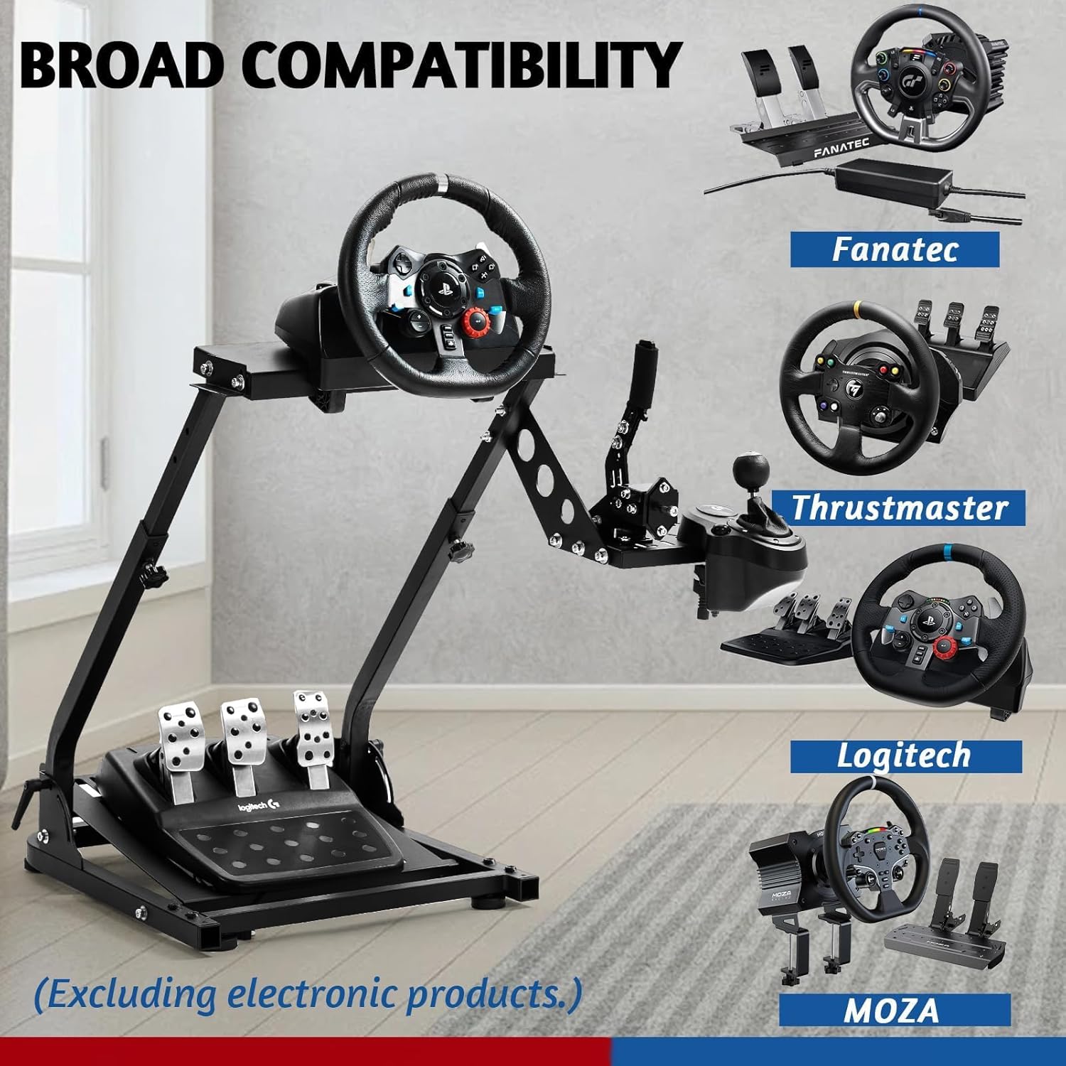 Minneer Foldable Racing Wheel Stand with Upgraded Shift Lever Platform Fit for Logitech G29 G920 G923, Thrustmaster T248 T300, Fanatec Adjustable Steering Wheel Stand
