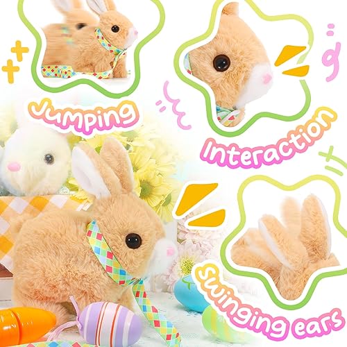 Miniatura 4 de Tagitary Juguetes de peluche electrónico de conejo, juguete electrónico con sonidos, orejas que se mueven, saltar, contracciones de boca y nariz,