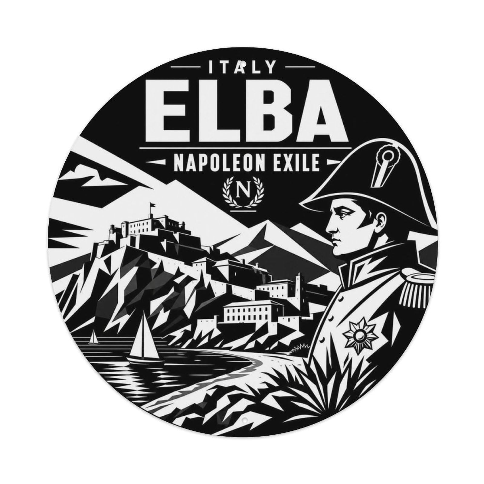 Este 8X8inch Style Elba Historic Exile Italian Monochrome Coastal Travel Metal Tin Sign