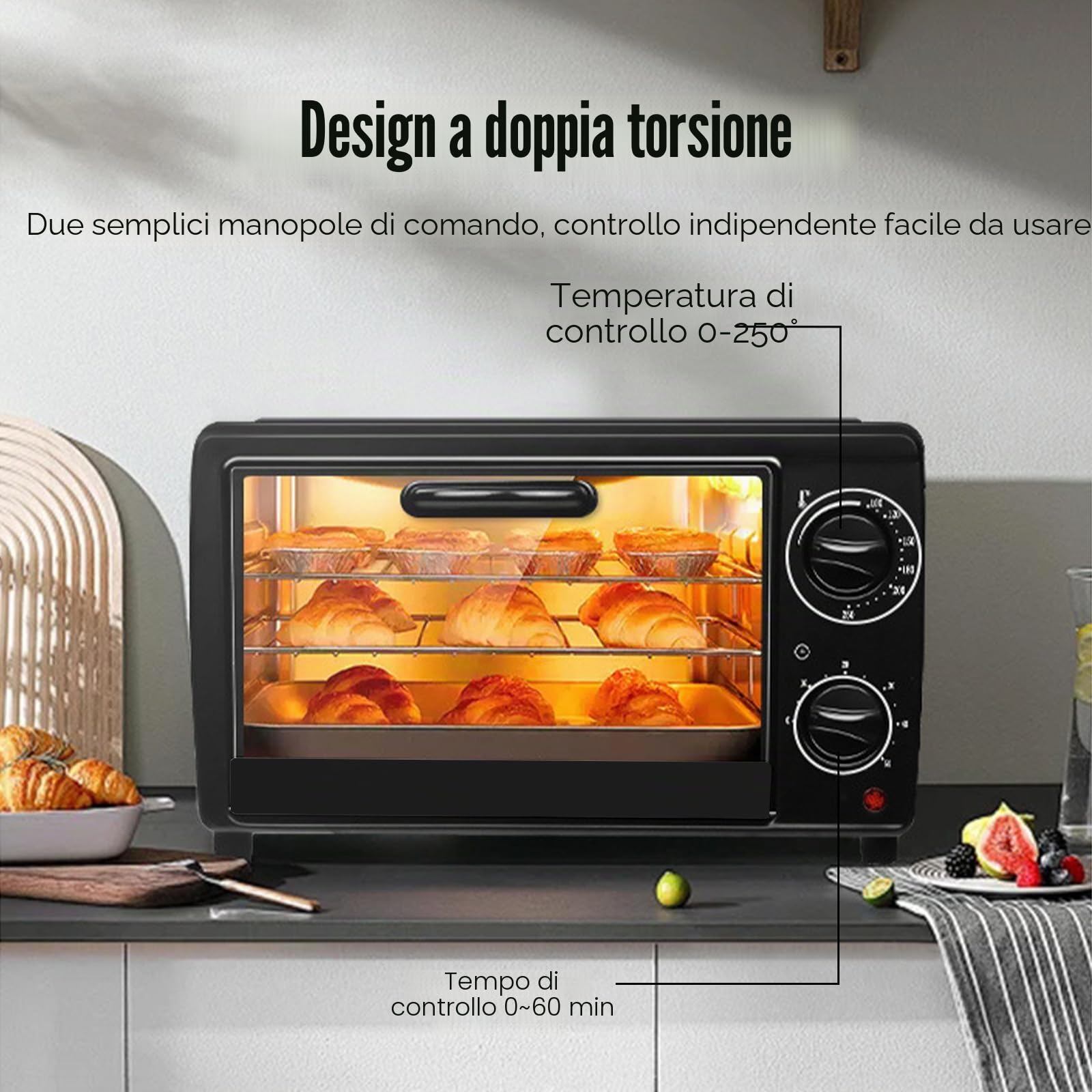 Kouamor Forno elettrico 13L 700W, mini forno elettrico, mini forni elettrici, mini forni da incasso, forni portatili, forni