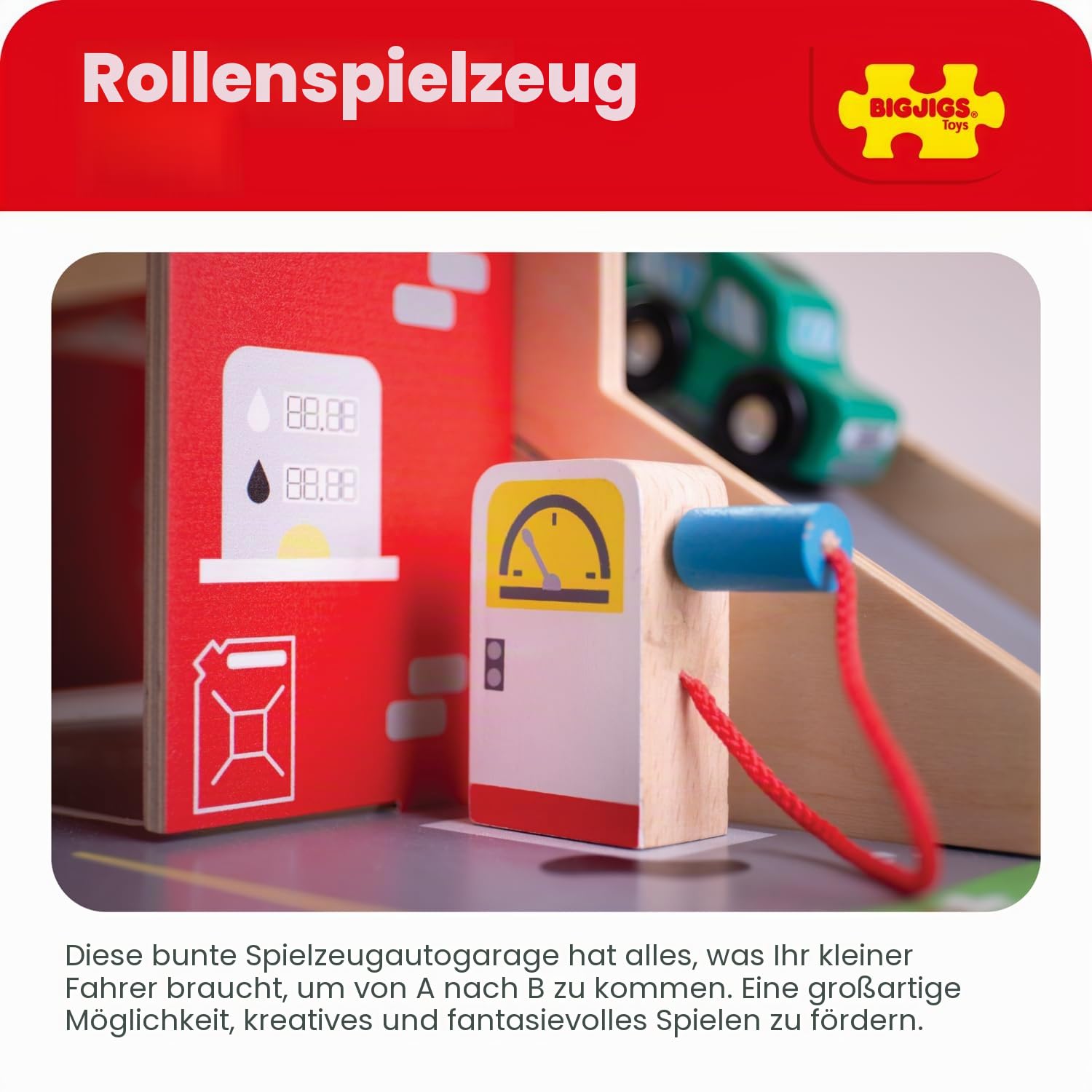 Bigjigs Park & Play Garage-Spielzeug, Holz-Servicezentrum mit Aufzug & Autowaschanlage