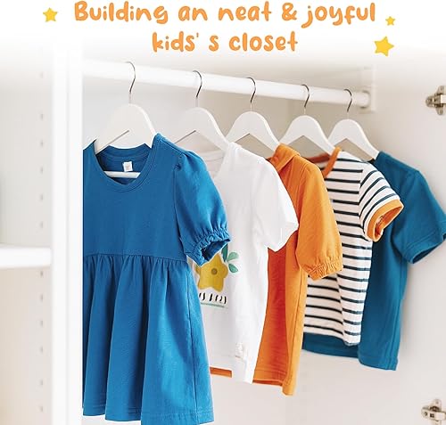 Miniatura 8 de HOUSE DAY Perchas de madera para niños, paquete de 20 perchas de madera para ropa de bebé, percha para niños con barra antideslizante para