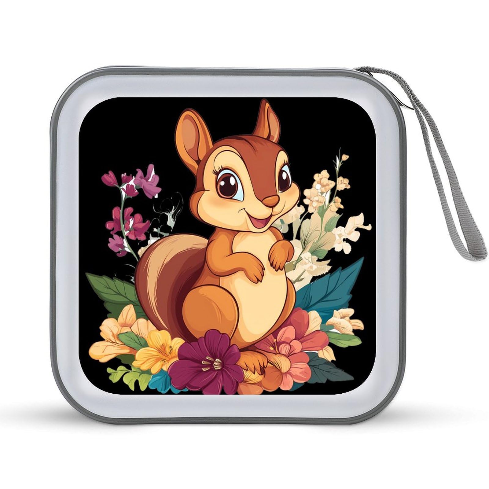 Cute Squirrel With Flowers CD Case Plastic DVD Case Holder Wallet Disc Storage Organizer for Car Travel