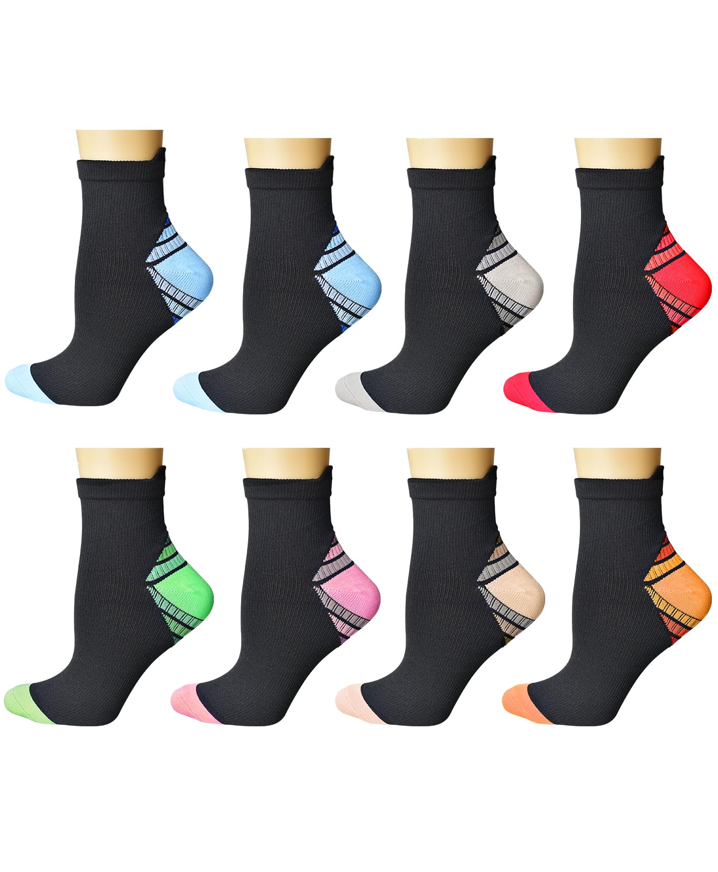 8 Pares Calcetines de Compresión Tobilleros Hombre Mujer Fascitis Plantar Medias Compresion para Soporte el Arco Deporte Trail Running Ciclismo Senderismo Verano Cortos Transpirables