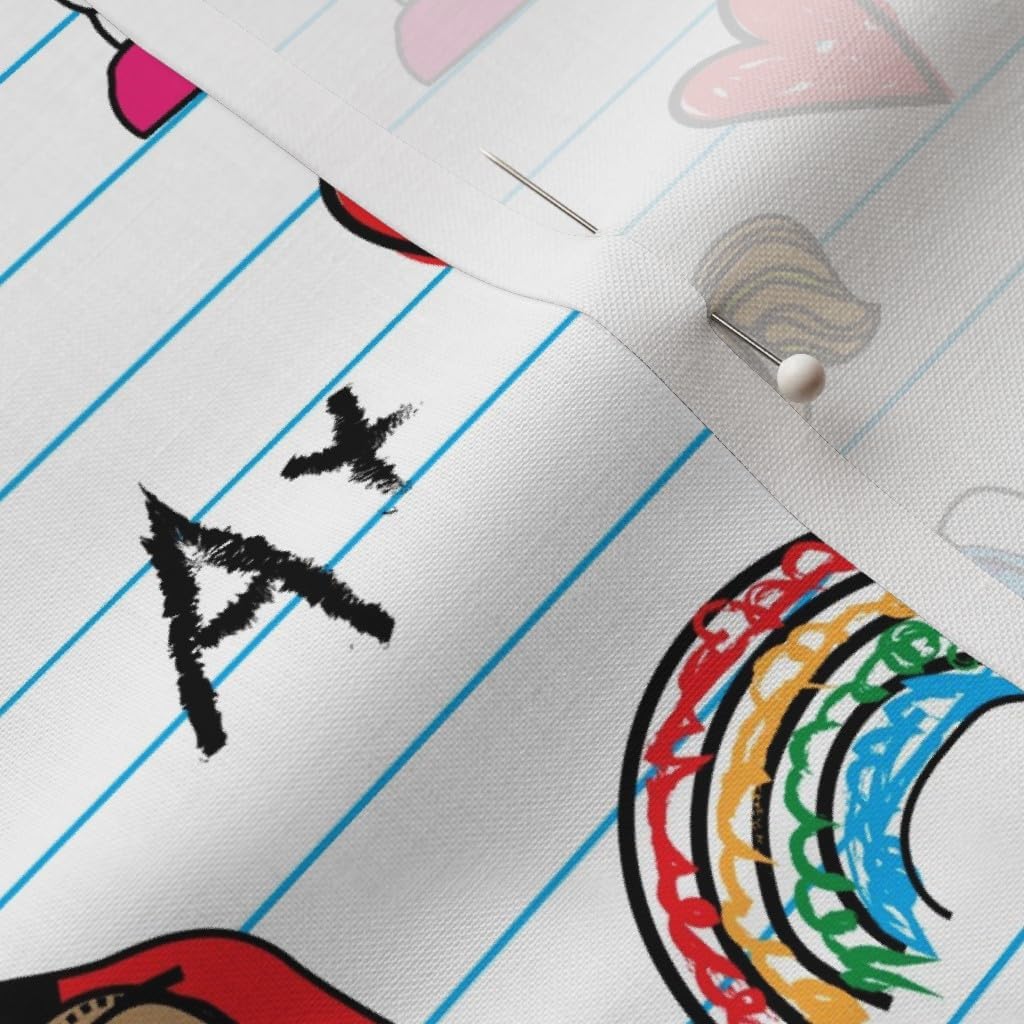 Spoonflower Fabric - School Back Friends Teacher Kids Notebook Doodles Book Printed on Petal Signature Cotton Fabric by The Yard - Sewing Quilting Apparel Crafts Decor