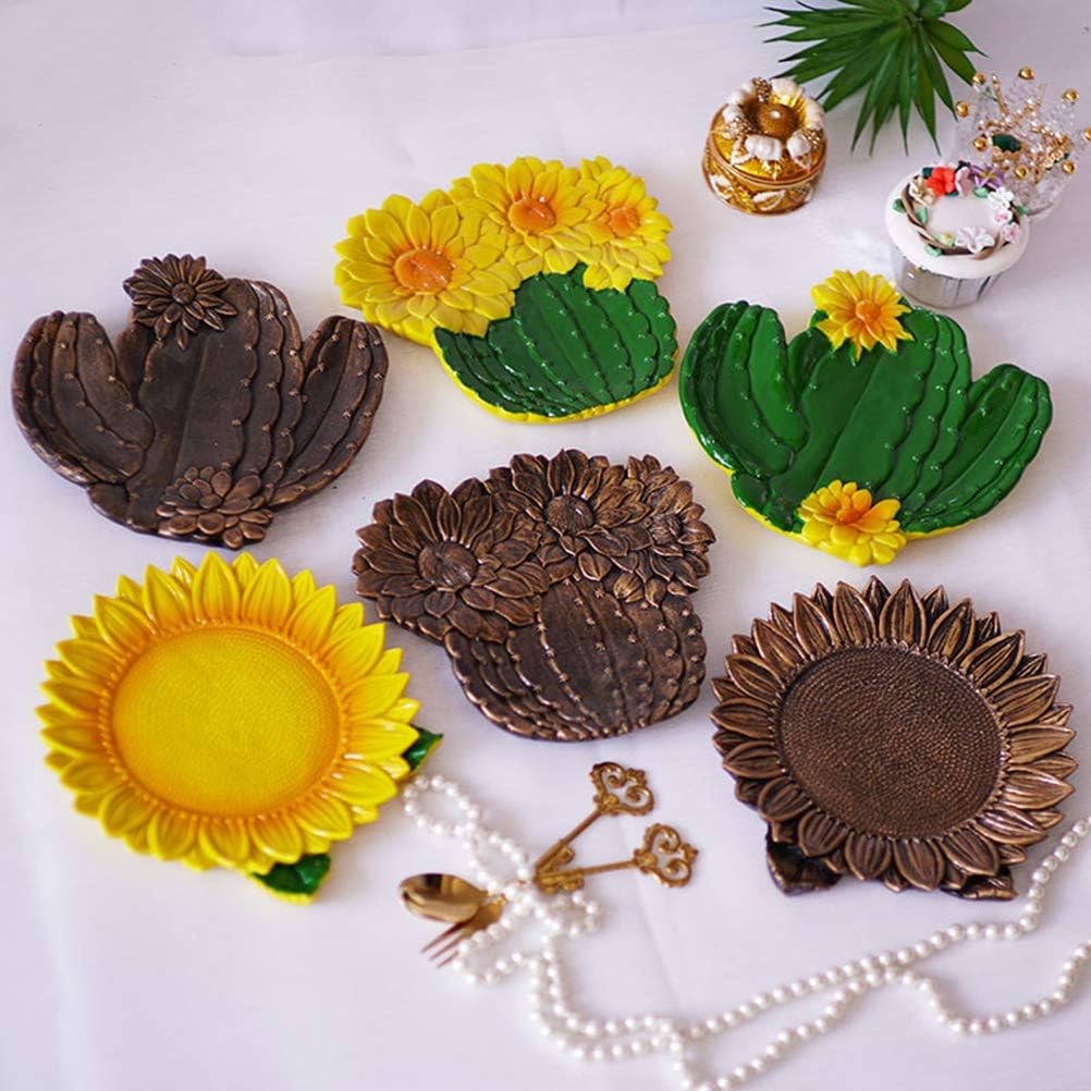Resin Dried Fruit Tray Serving Plate Nut Tray Snack Dessert Dish for Candy Jewelry Organizer Display (17cm x 17cm x2cm Yellow Sunflower)