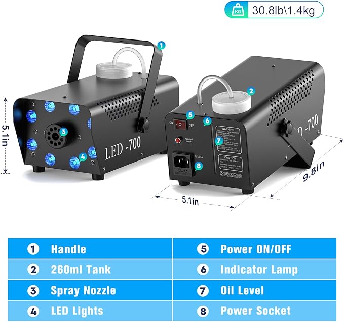 Máquina de humo 700W con 8 luces LED RGB miniatura 5