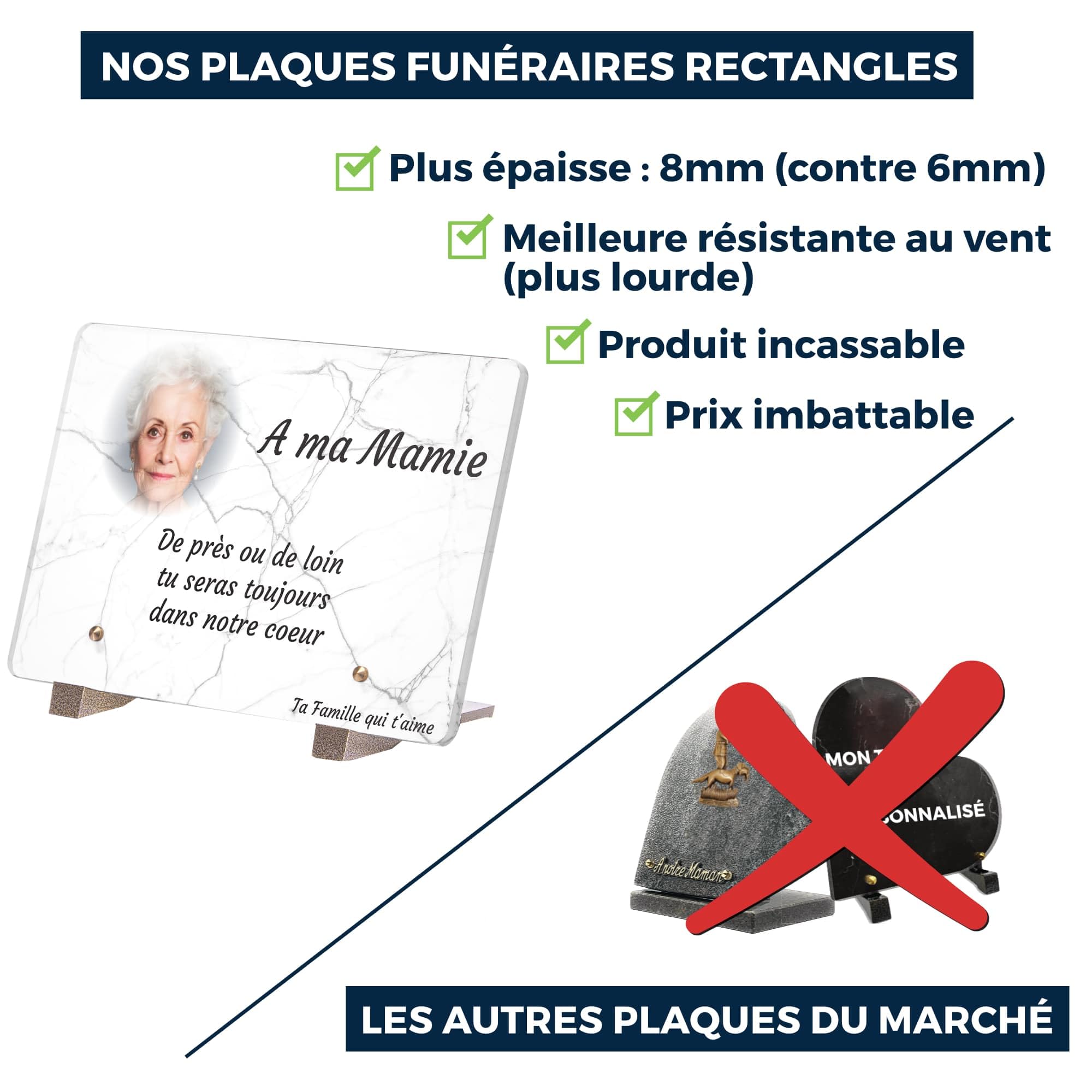 Plaque Funéraire Personnalisable avec Photo - Effet Marbre - Plaque Funéraire Personnalisée avec Photo sans Inter funéraire - Résistante aux Intempéries et Traitée Anti UV (22,5x15 cm (Moyen))