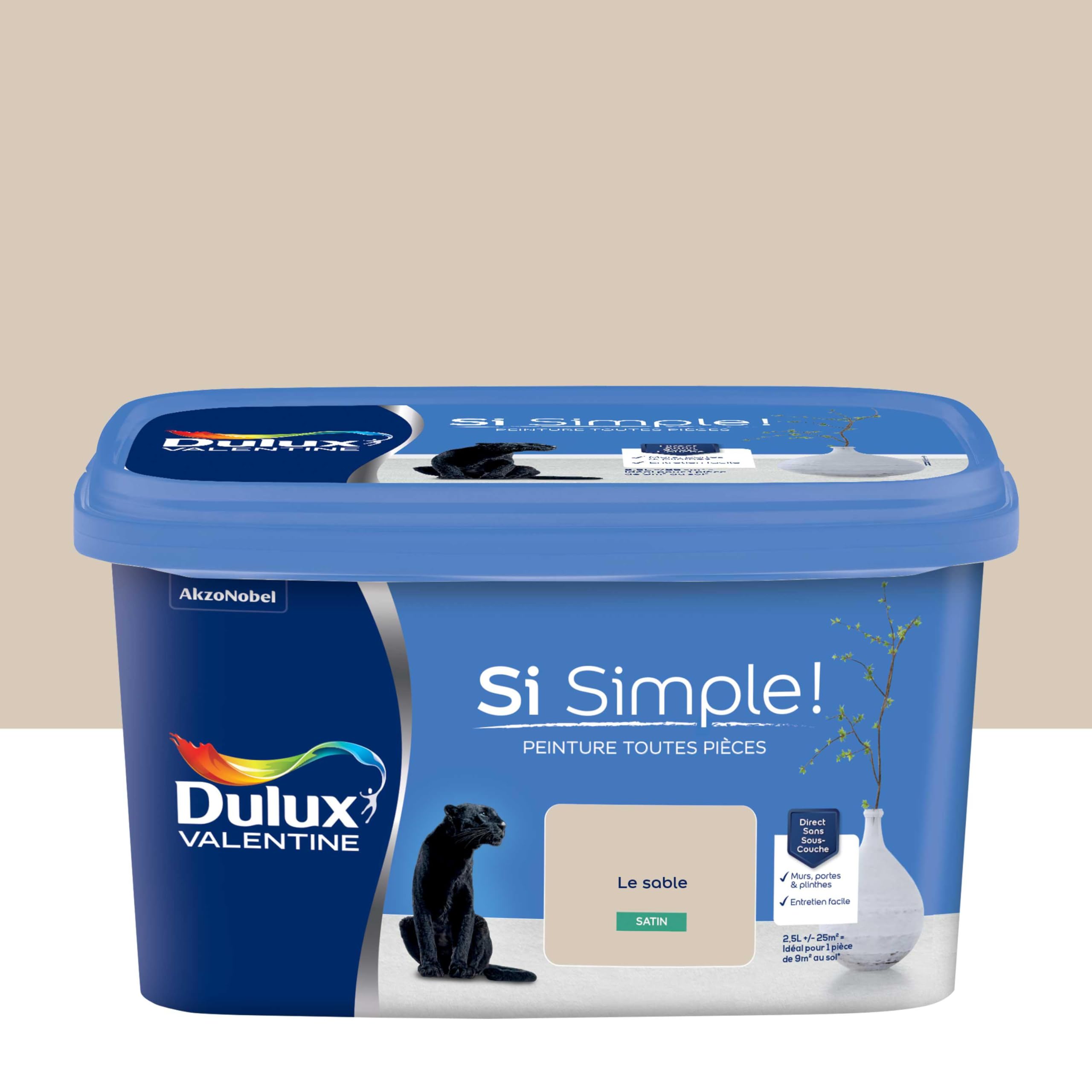 Dulux Valentine Peinture Si Simple Peinture Intérieure Toutes Pièces - Peinture Mur et Plafond, Porte et Plinthe - Couleur : Le Sable Satin - 2,5 L